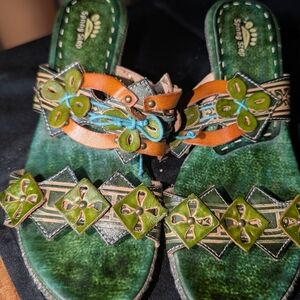 Spring Step Green and Orange Women's Sandals Size 8